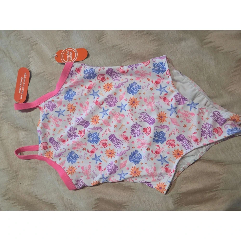Wonder Nation Girls' One-Piece Swimsuit with UPF 50+, Sizes L (10-12)